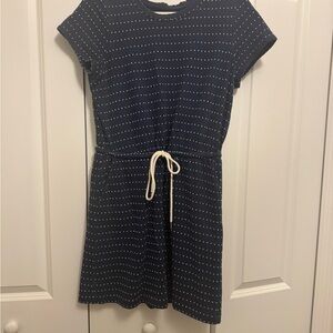 Lou & Grey Navy and White Dot Tee Dress with Drawstring